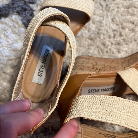 Steve Madden Elika Cream Braided Fabric Cork Wedge heel sandals 7 - Picture 6 of 7